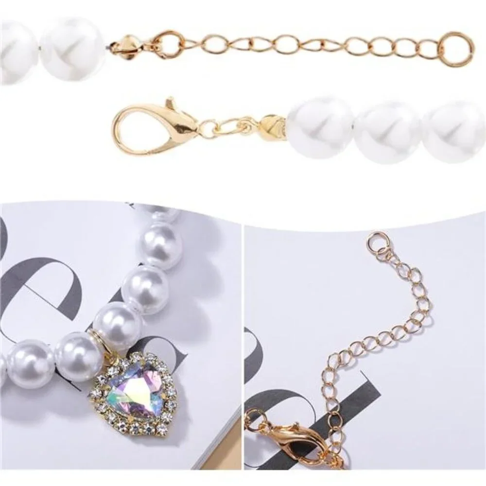 2Pcs Dog Cat Pearl Necklace Collar - 8.2''